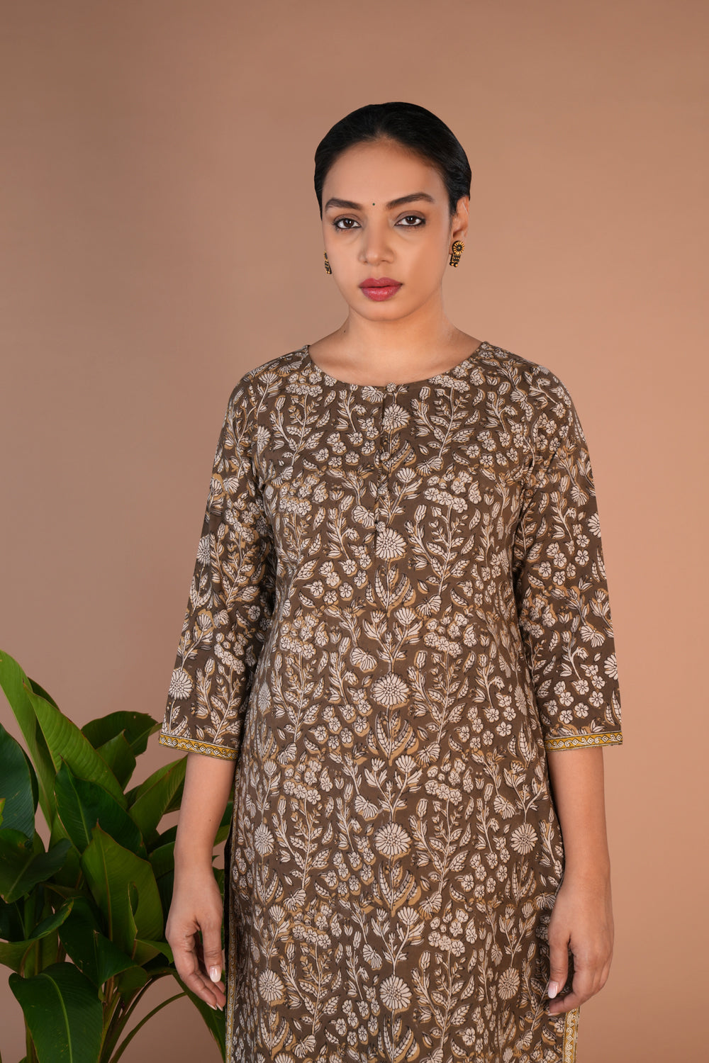 Olive green Bagru cotton handblock printed kurta