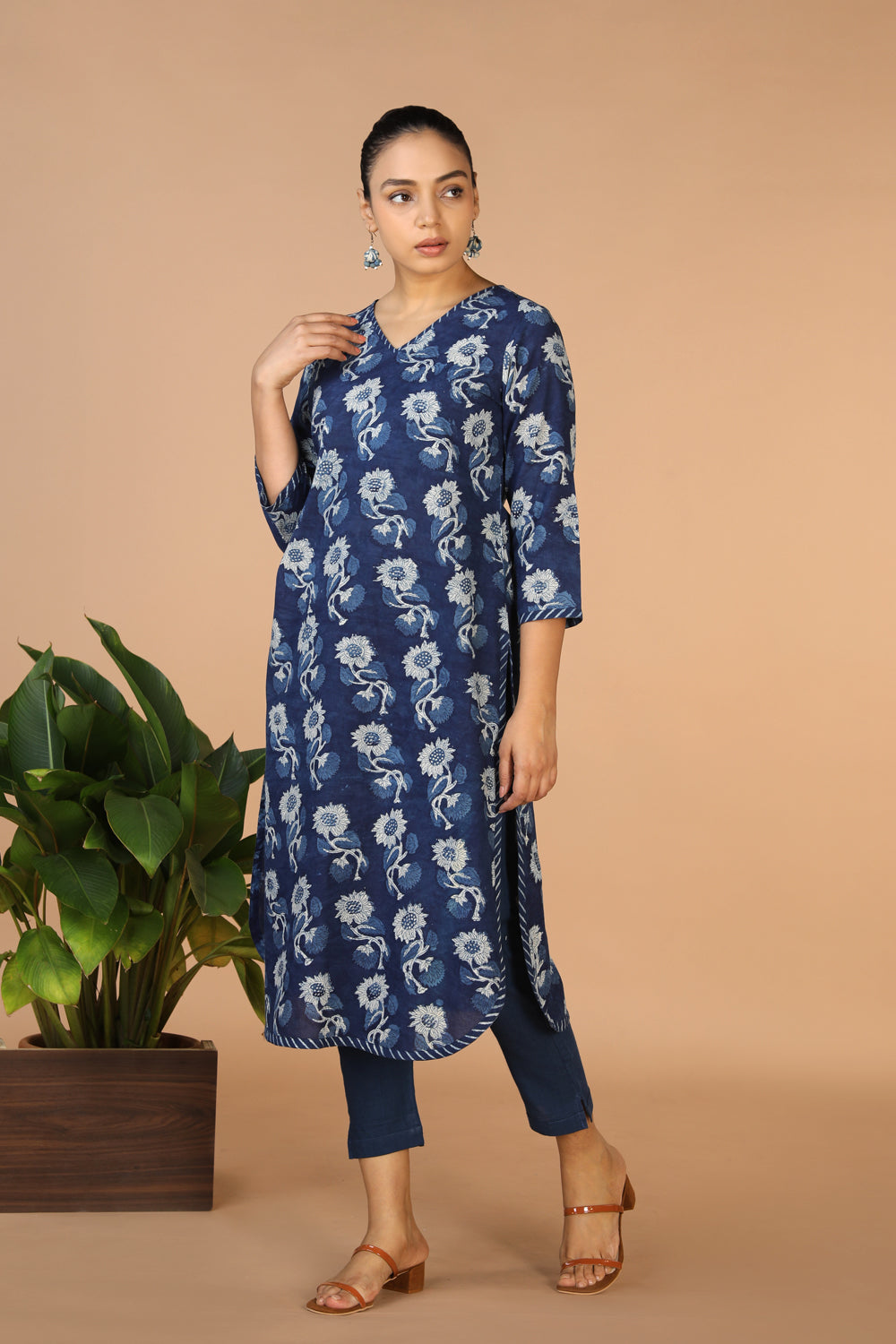 Collection of Indigo Bagru Handblock printed Kurta in a gallery layout