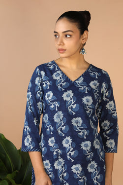 Collection of Indigo Bagru Handblock printed Kurta in a gallery layout