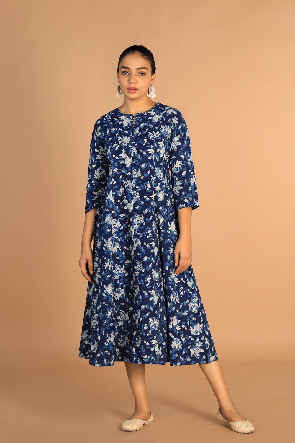 Collection of Indigo Bagru panelled dress in a gallery layout