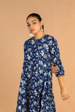 Collection of Indigo Bagru panelled dress in a gallery layout