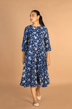 Collection of Indigo Bagru panelled dress in a gallery layout