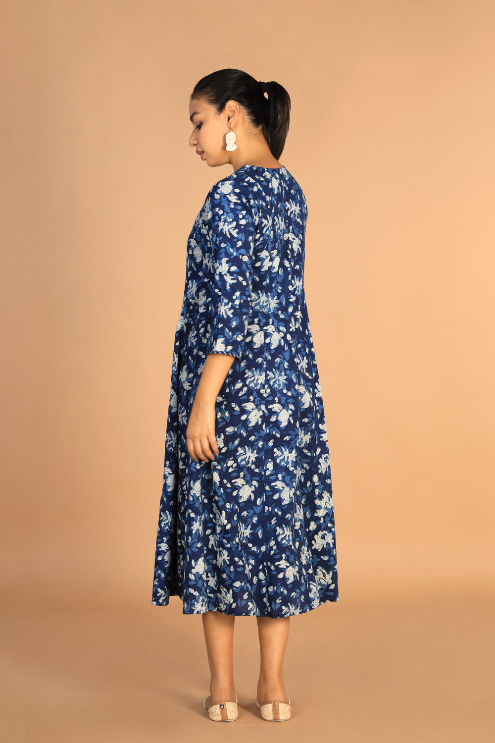 Collection of Indigo Bagru panelled dress in a gallery layout