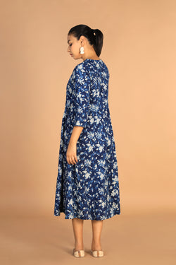 Collection of Indigo Bagru panelled dress in a gallery layout