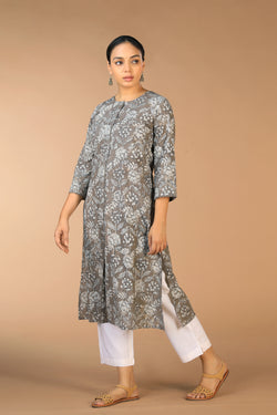 Collection of Cotton Bagru floral block printed Kurti in a gallery layout