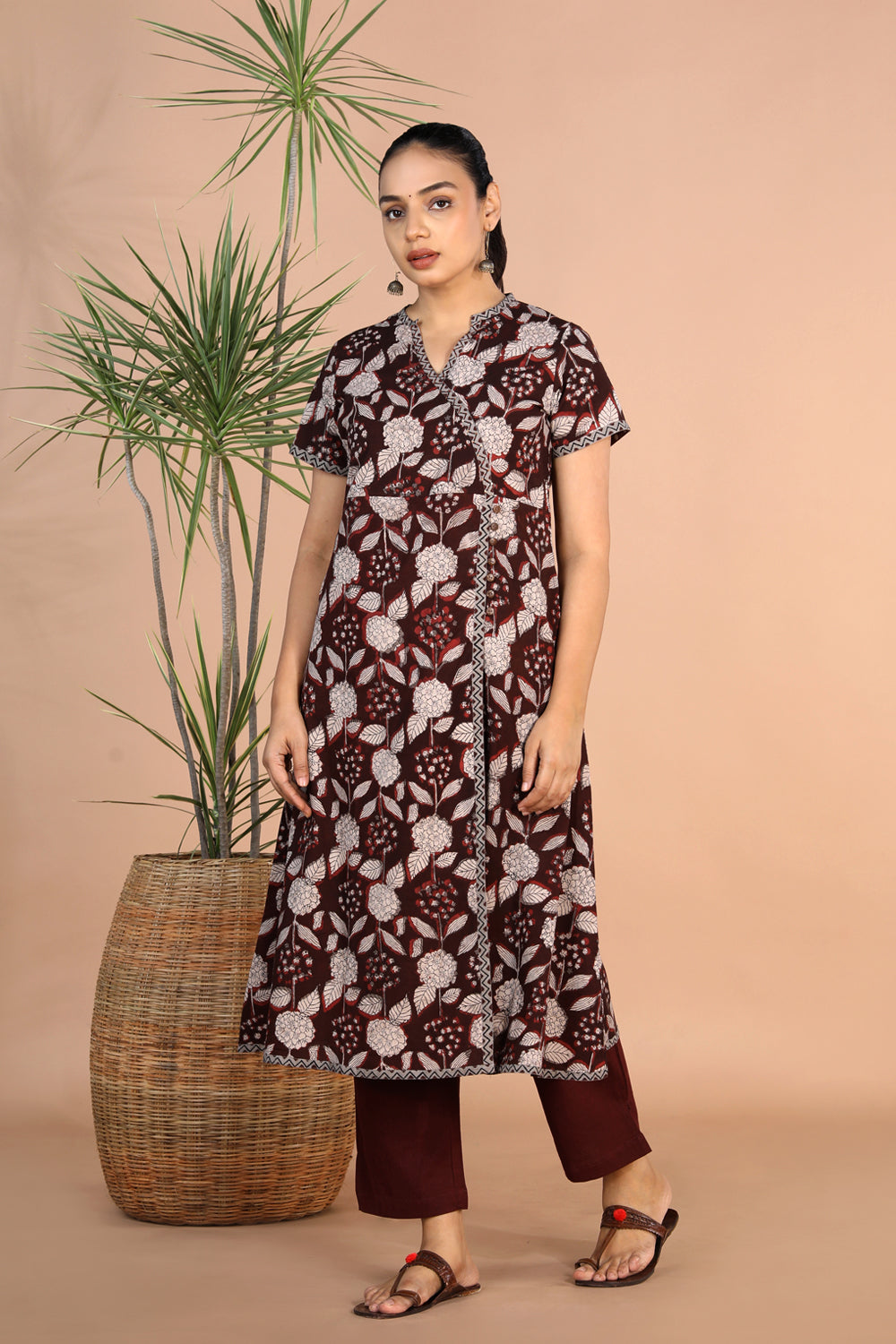 kalanjali cotton dresses Handwoven cotton Pochampally Ikat dress XL / Red oak