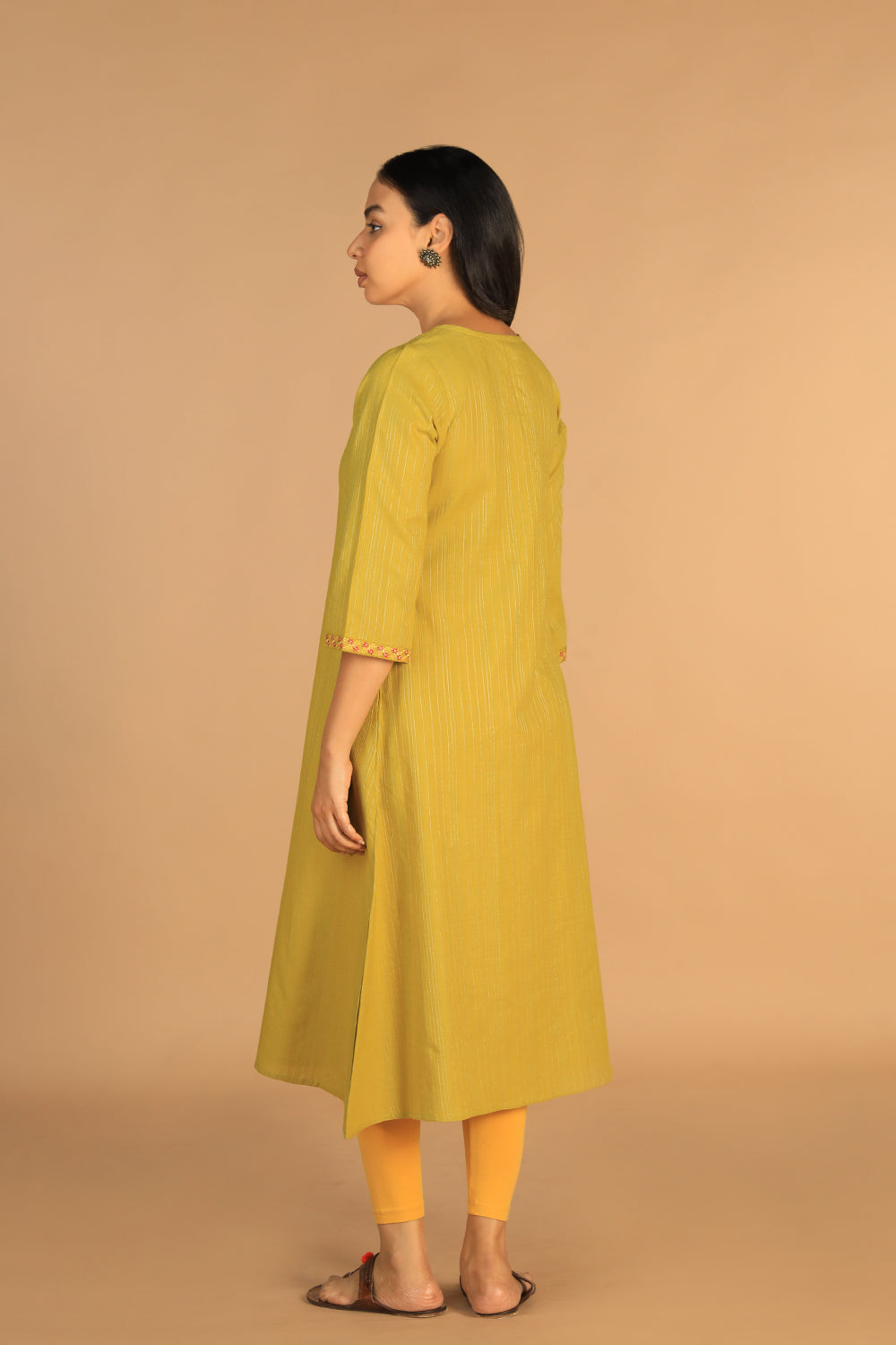 Collection of Pear green embroidered cotton Kurti in a gallery layout