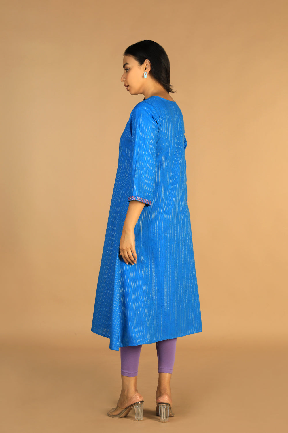 Collection of Azure blue embroidered cotton Kurti in a gallery layout