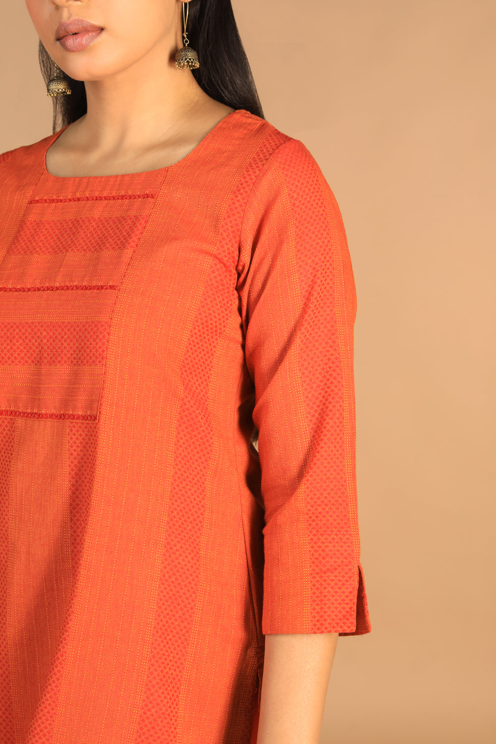 Image of Marigold orange woven cotton kurti