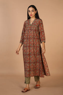 Collection of Embroidered cotton kalamkari kurti in a gallery layout