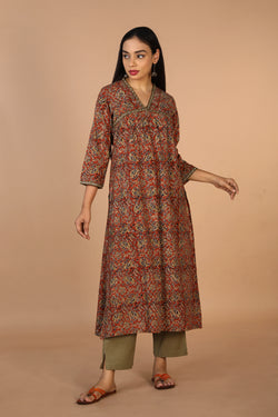 Collection of Embroidered cotton kalamkari kurti in a gallery layout