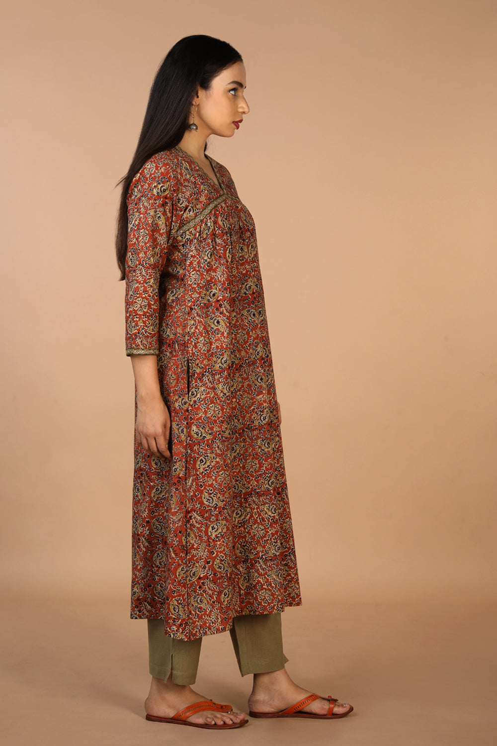 Collection of Embroidered cotton kalamkari kurti in a gallery layout