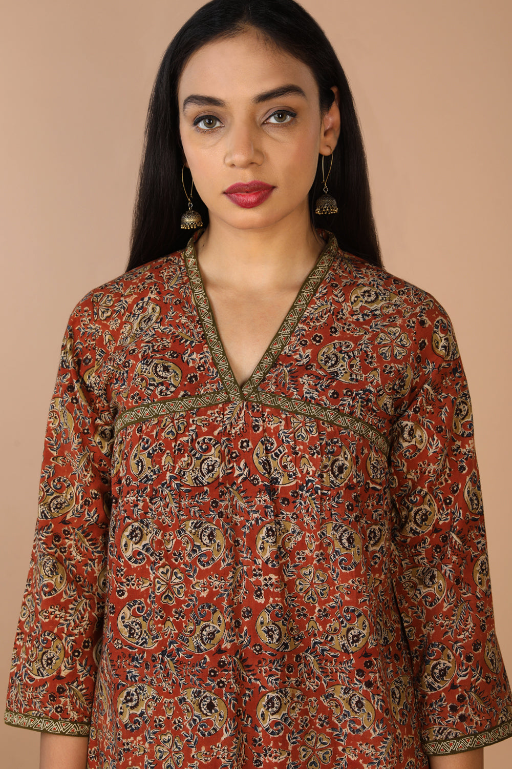 Collection of Embroidered cotton kalamkari kurti in a gallery layout