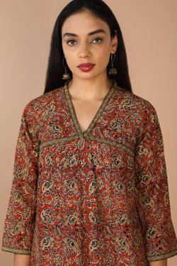 Collection of Embroidered cotton kalamkari kurti in a gallery layout