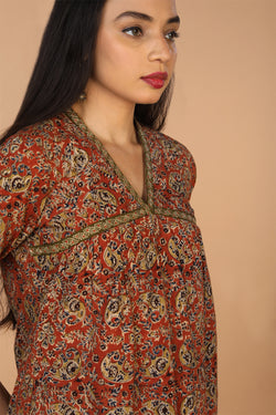 Collection of Embroidered cotton kalamkari kurti in a gallery layout