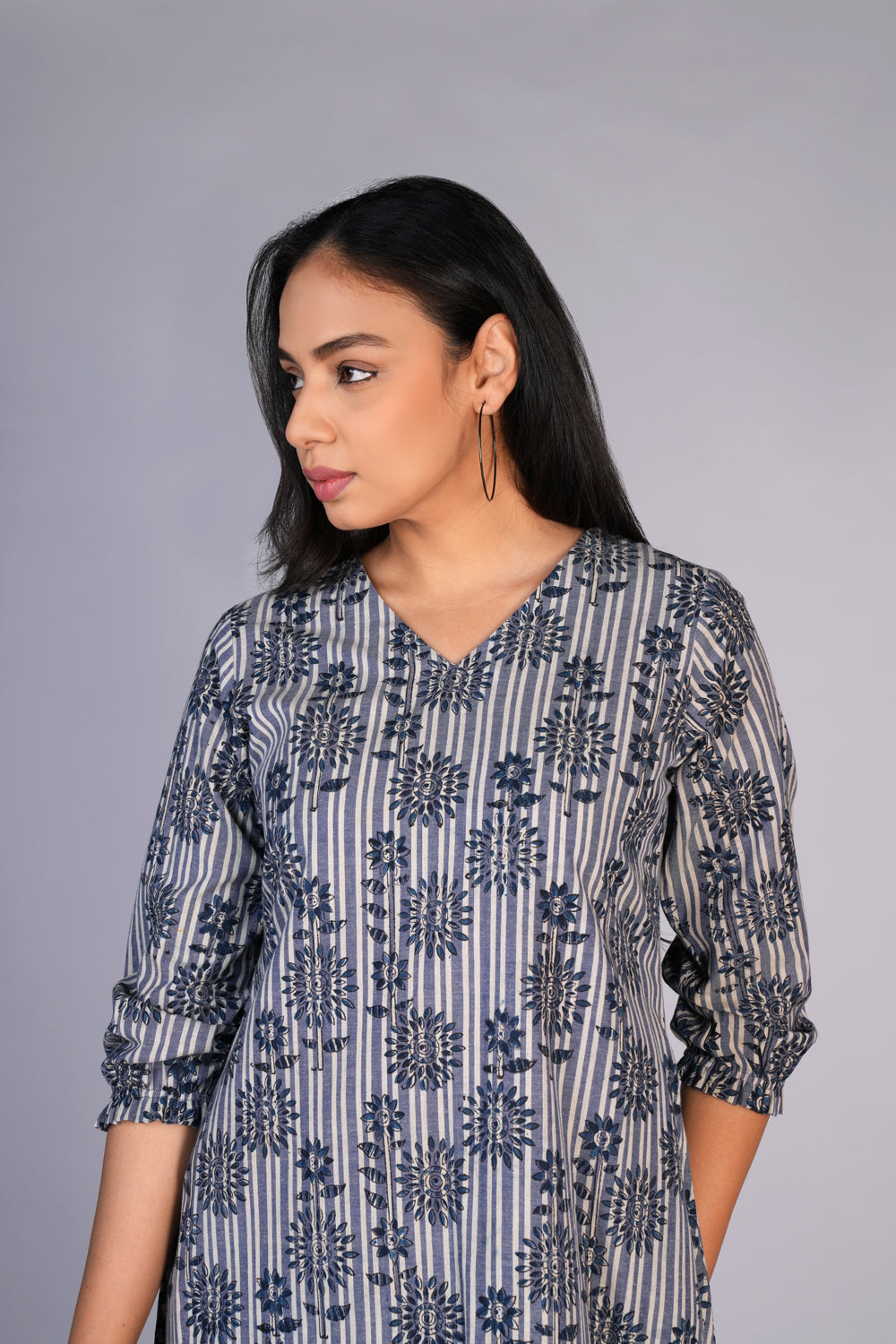 Grey Blue Kalamkari handblock printed dress