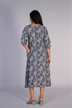 Image of Grey Blue Kalamkari handblock printed dress