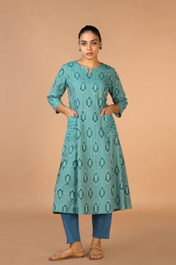 Collection of Handwoven Cotton Pochampally Ikat Kurti in a gallery layout