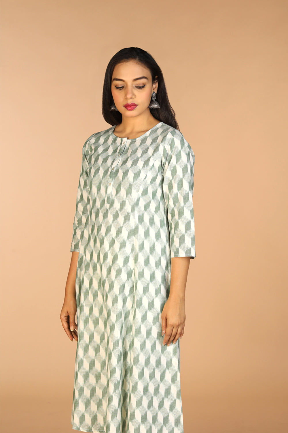 Image of Sage Green Handwoven cotton Pochampally Ikat kurta