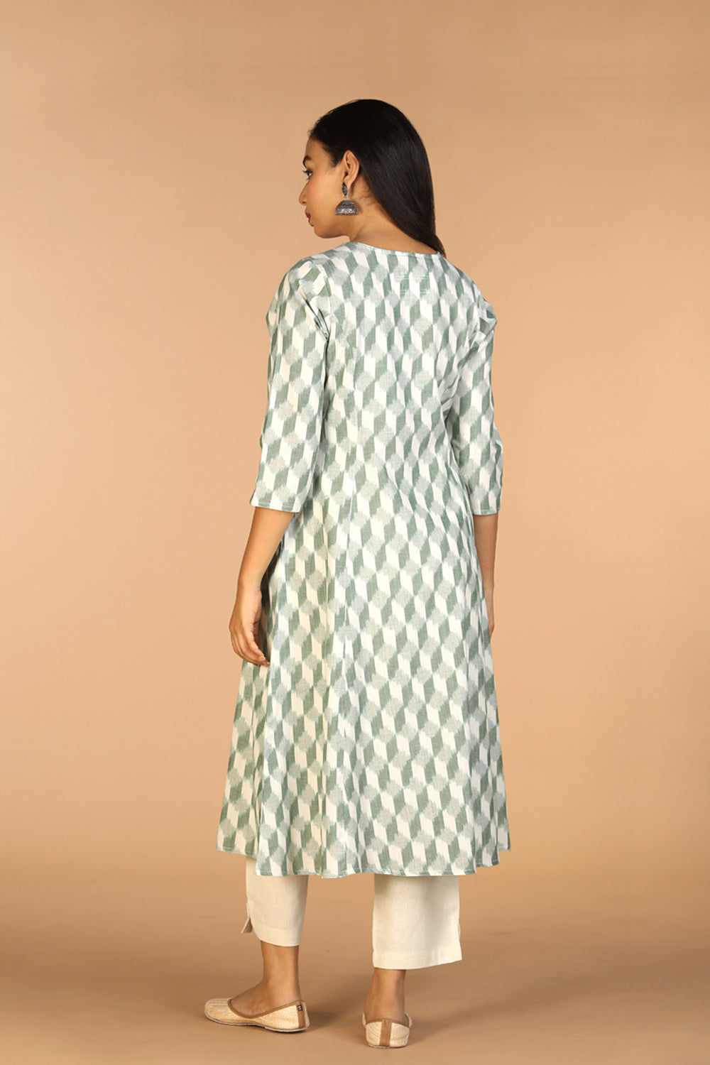 Image of Sage Green Handwoven cotton Pochampally Ikat kurta