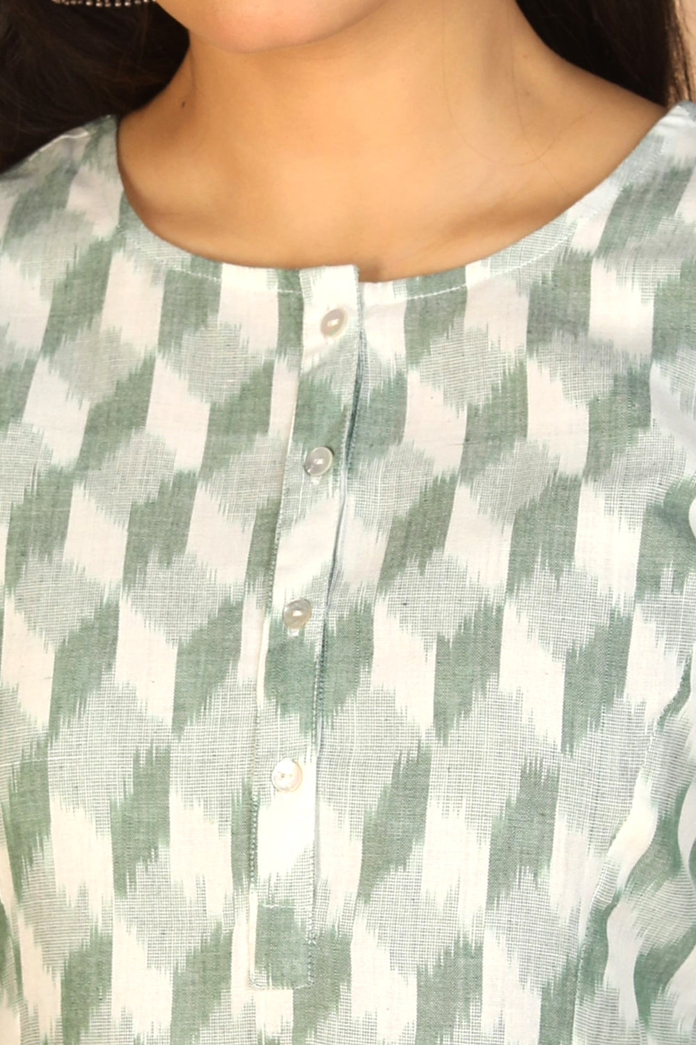 Image of Sage Green Handwoven cotton Pochampally Ikat kurta