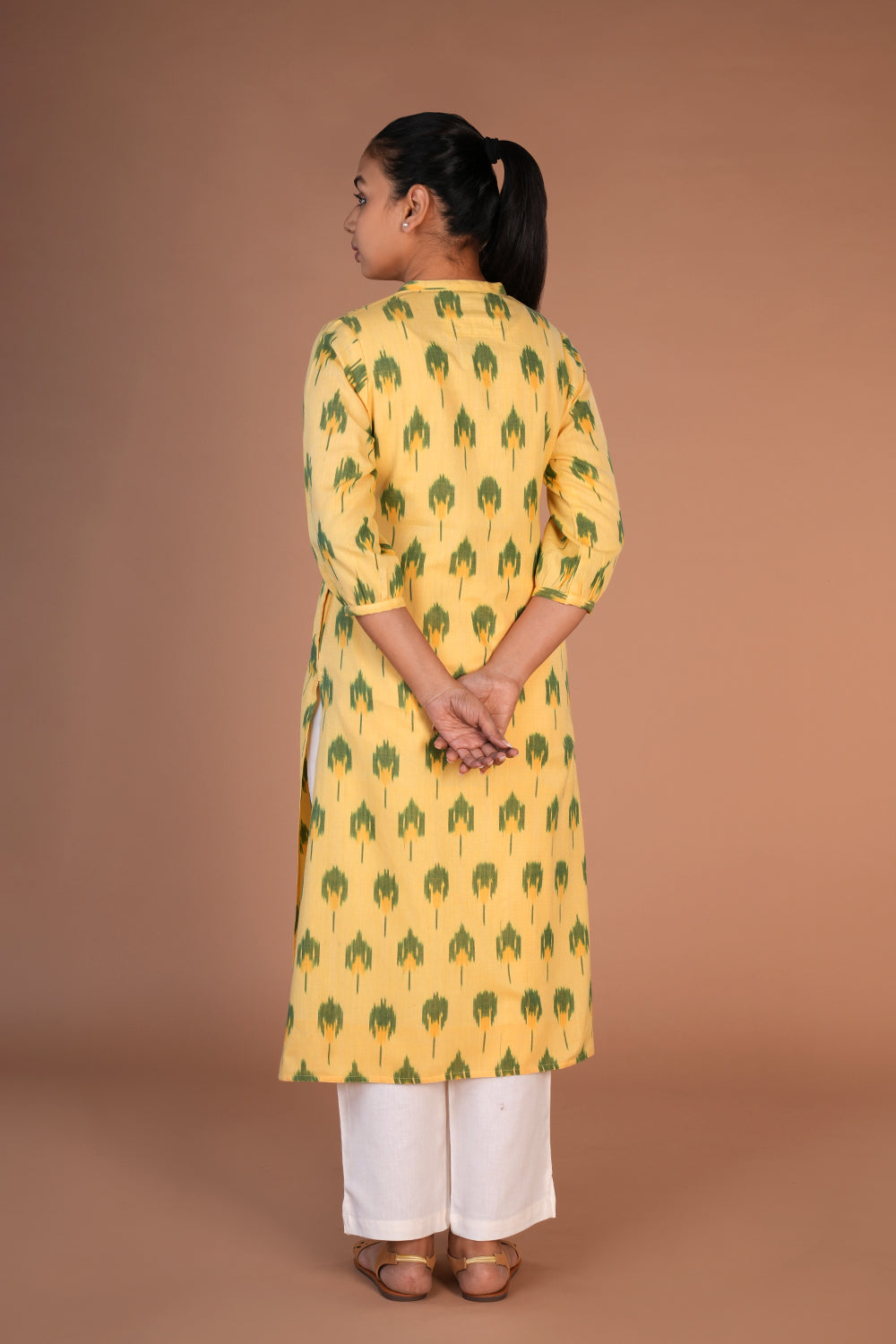 Powder Yellow cotton Pochampally Ikat kurti