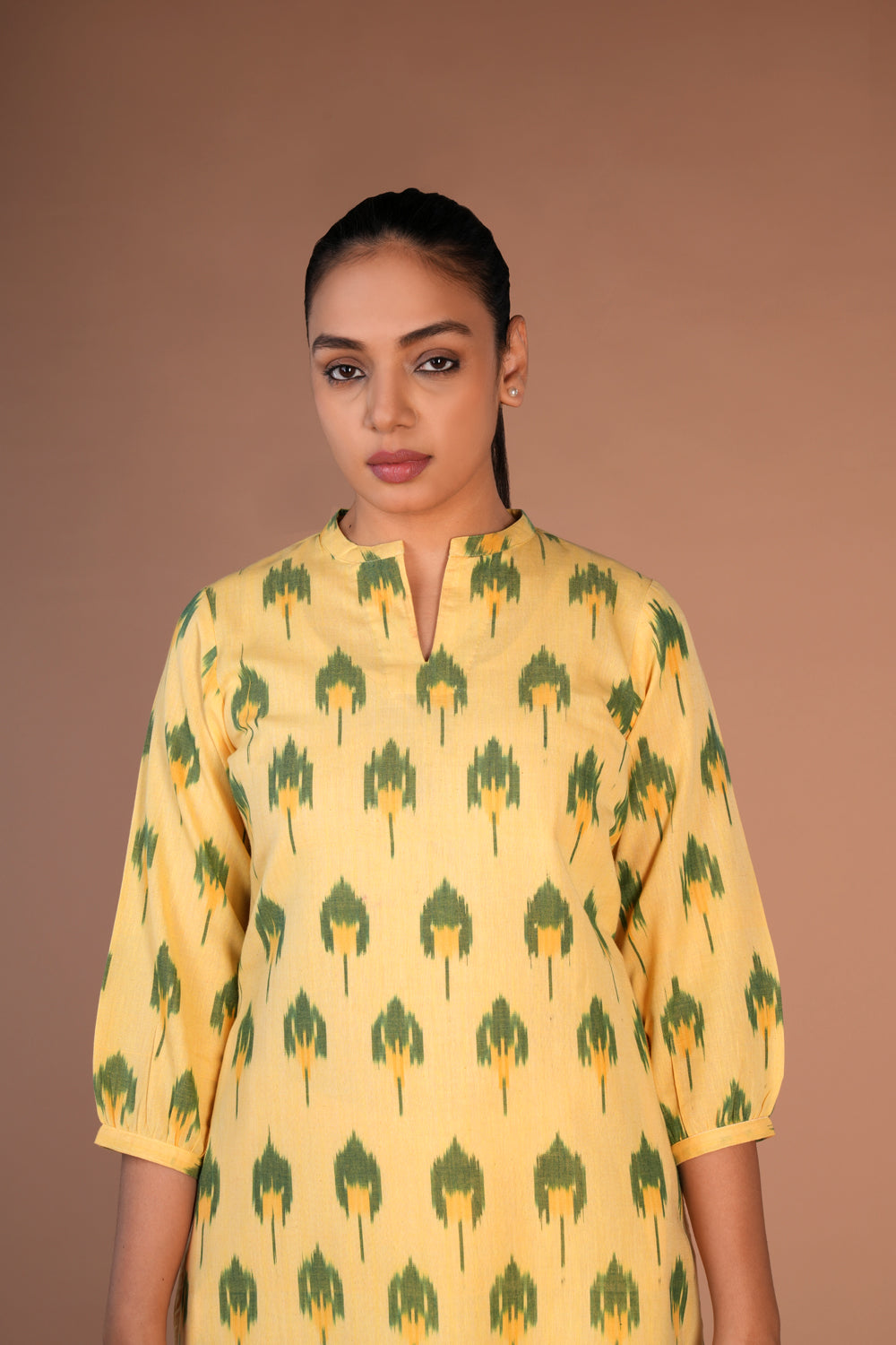 Powder Yellow cotton Pochampally Ikat kurti