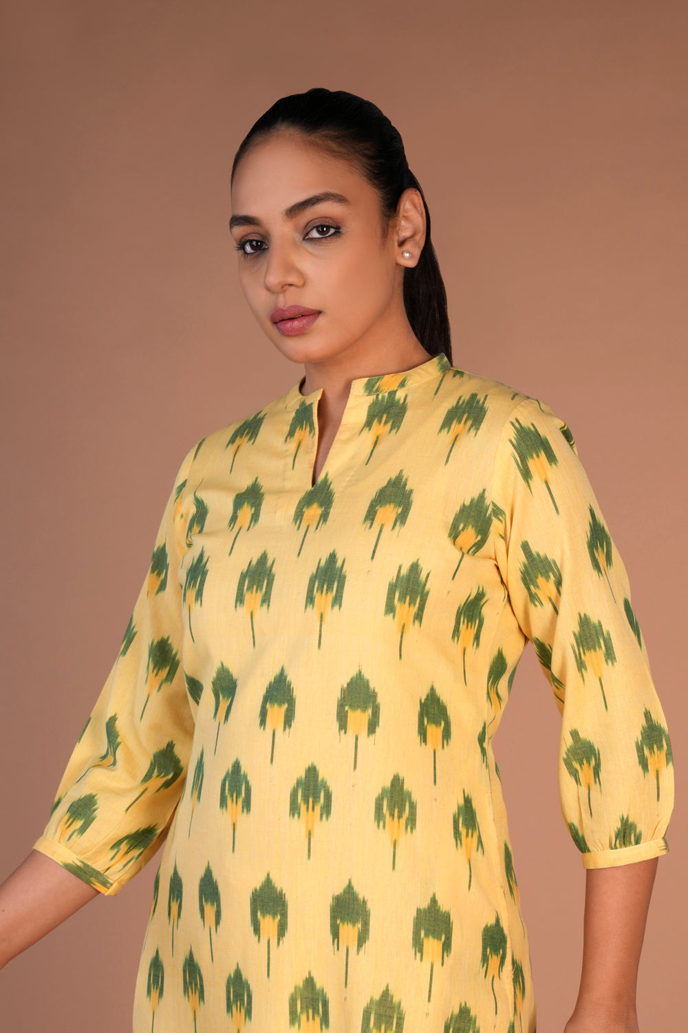 Powder Yellow cotton Pochampally Ikat kurti