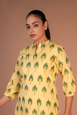 Image of Powder Yellow cotton Pochampally Ikat kurti