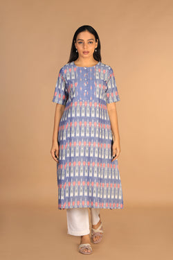 Collection of Handwoven cotton pochampally Ikat kurti in a gallery layout