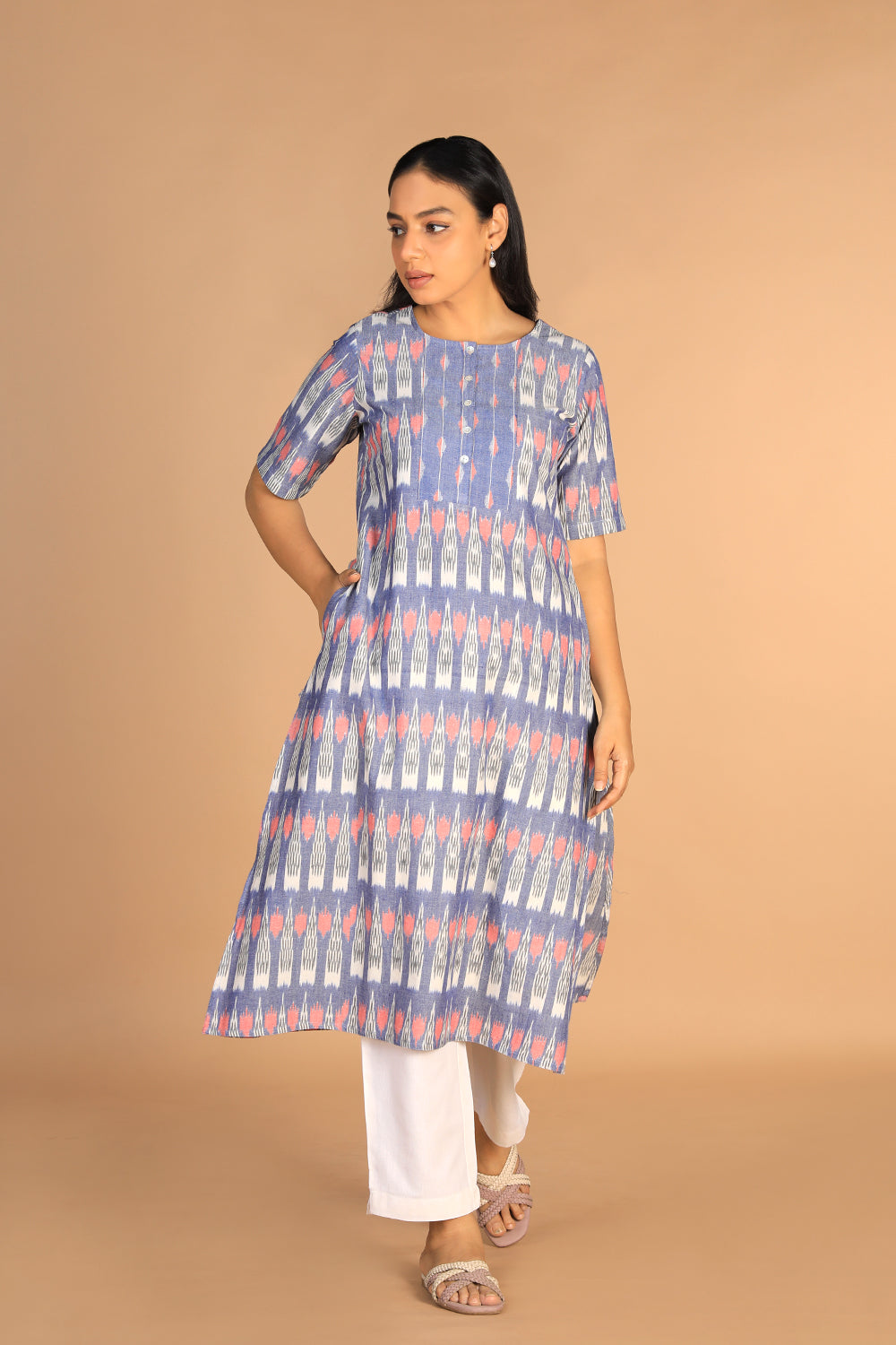 Collection of Handwoven cotton pochampally Ikat kurti in a gallery layout