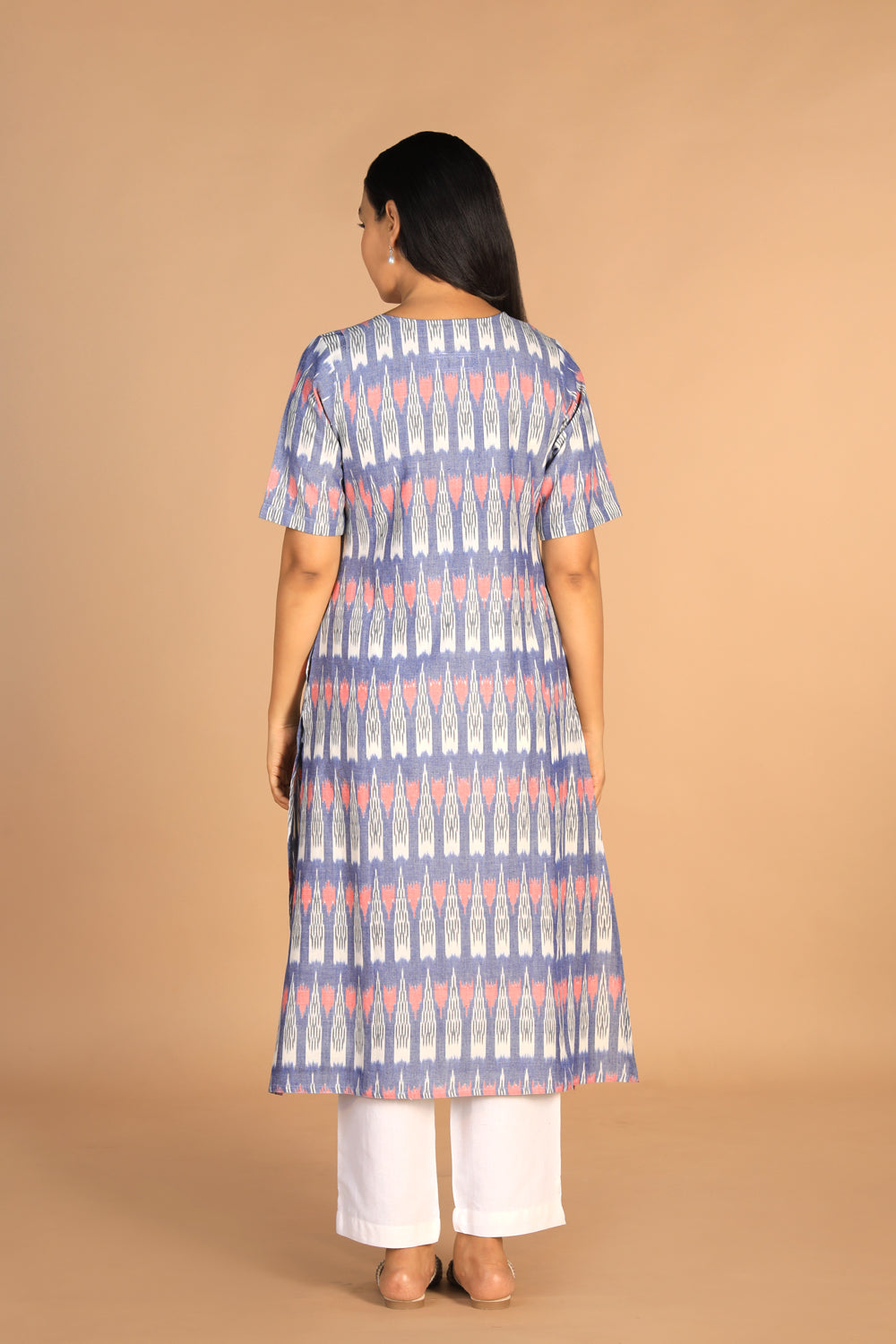 Image of Chambery Blue Handwoven cotton pochampally Ikat kurti