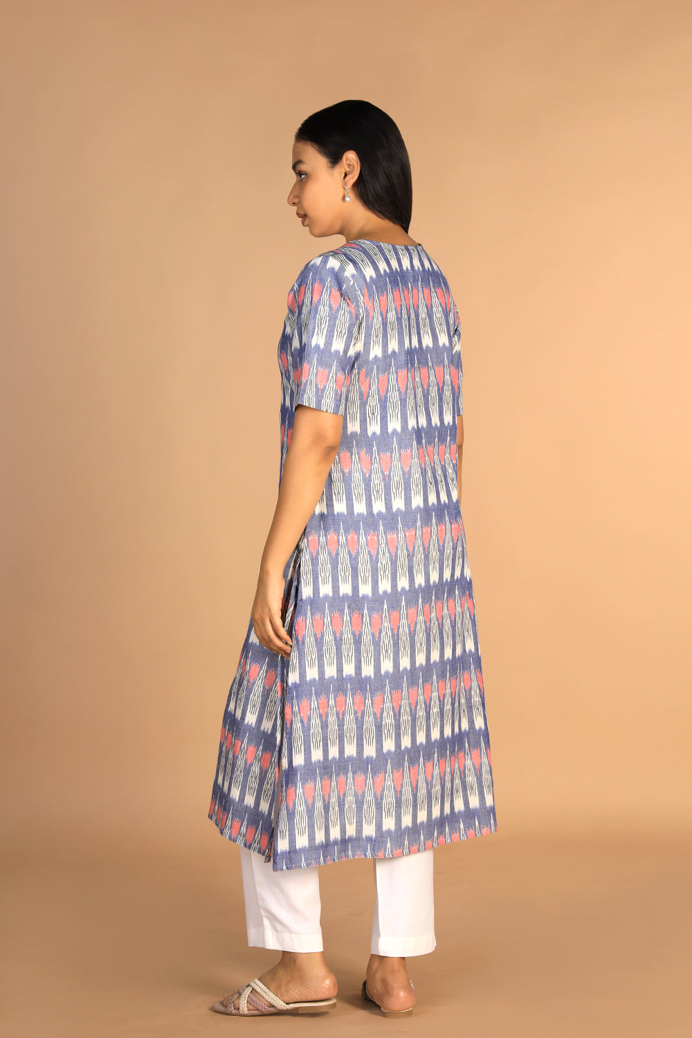 Image of Chambery Blue Handwoven cotton pochampally Ikat kurti