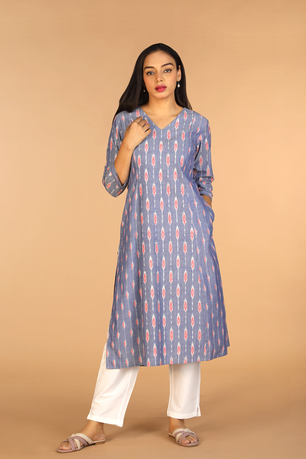 Collection of Cotton Pochampally Ikat kurti in a gallery layout