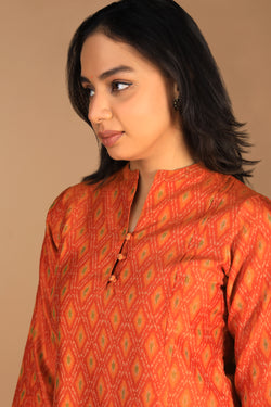 Collection of Handwoven  Pochampally silk Ikat kurta in a gallery layout