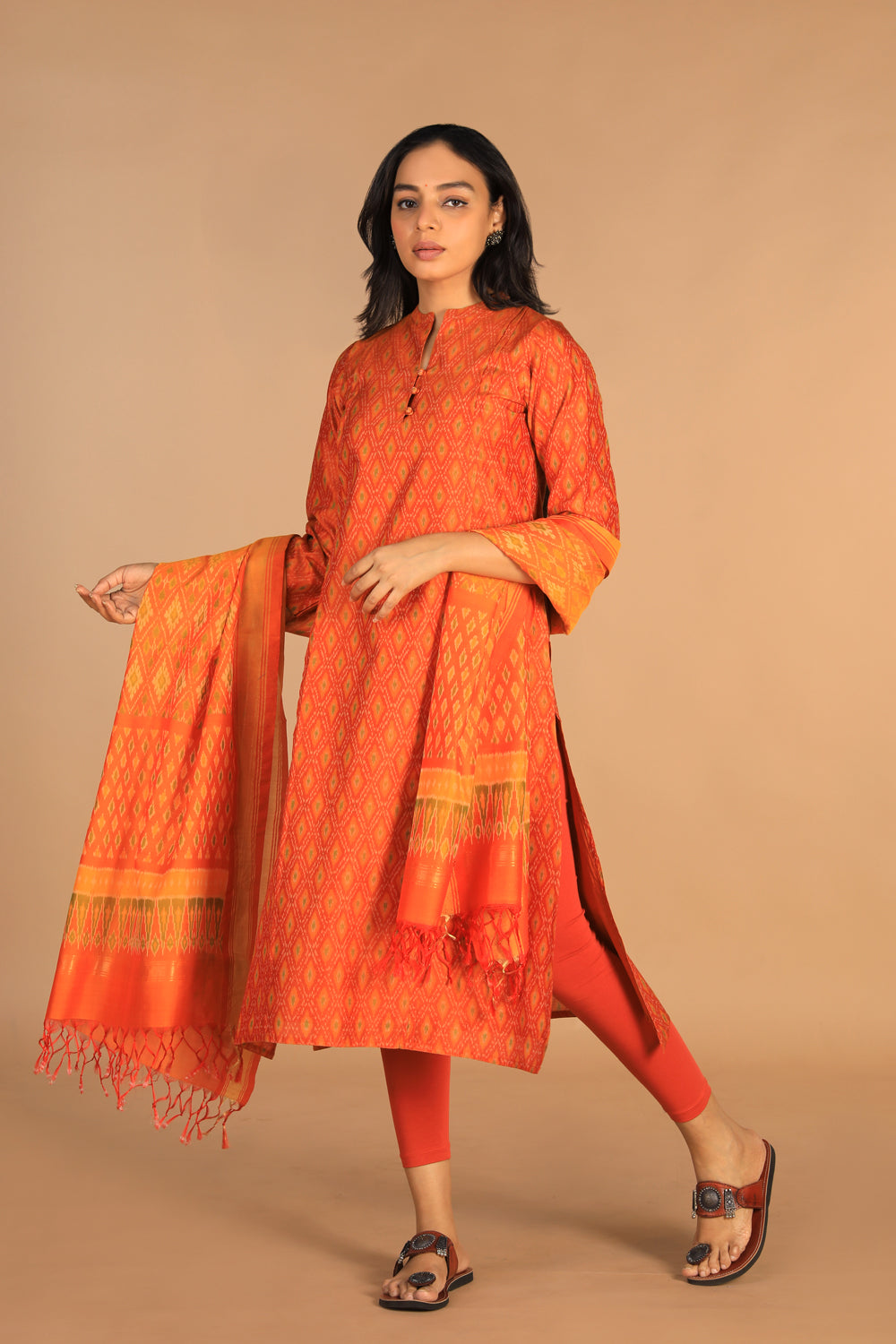 Collection of Handwoven  Pochampally silk Ikat kurta in a gallery layout