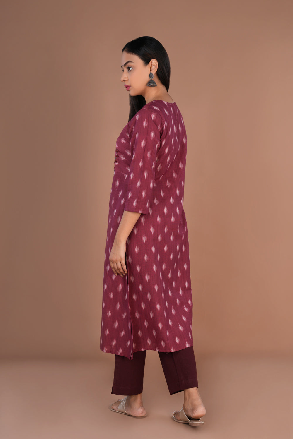 Image of Dusty magenta Pochampally Ikat Kurti