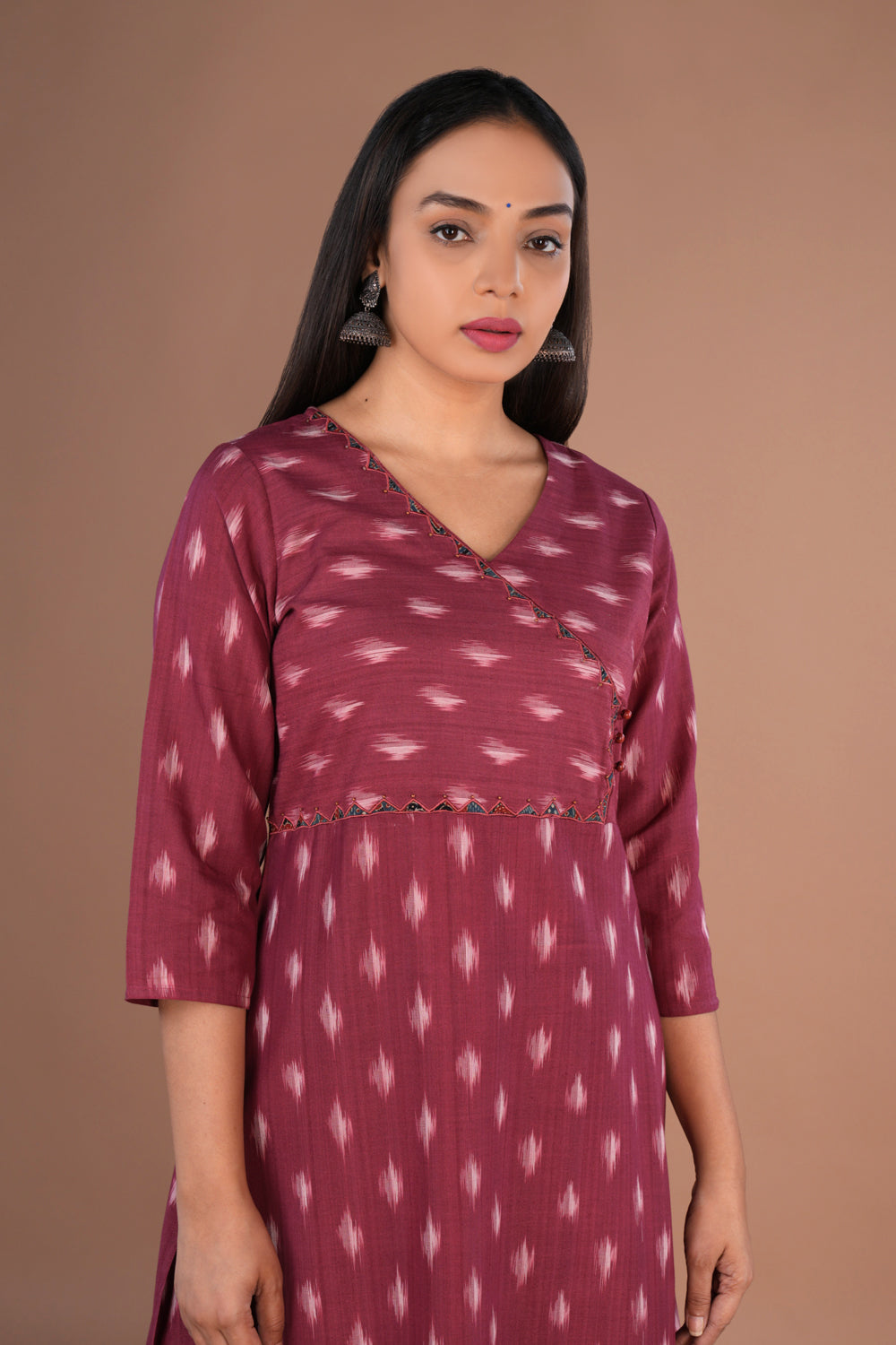 Image of Dusty magenta Pochampally Ikat Kurti