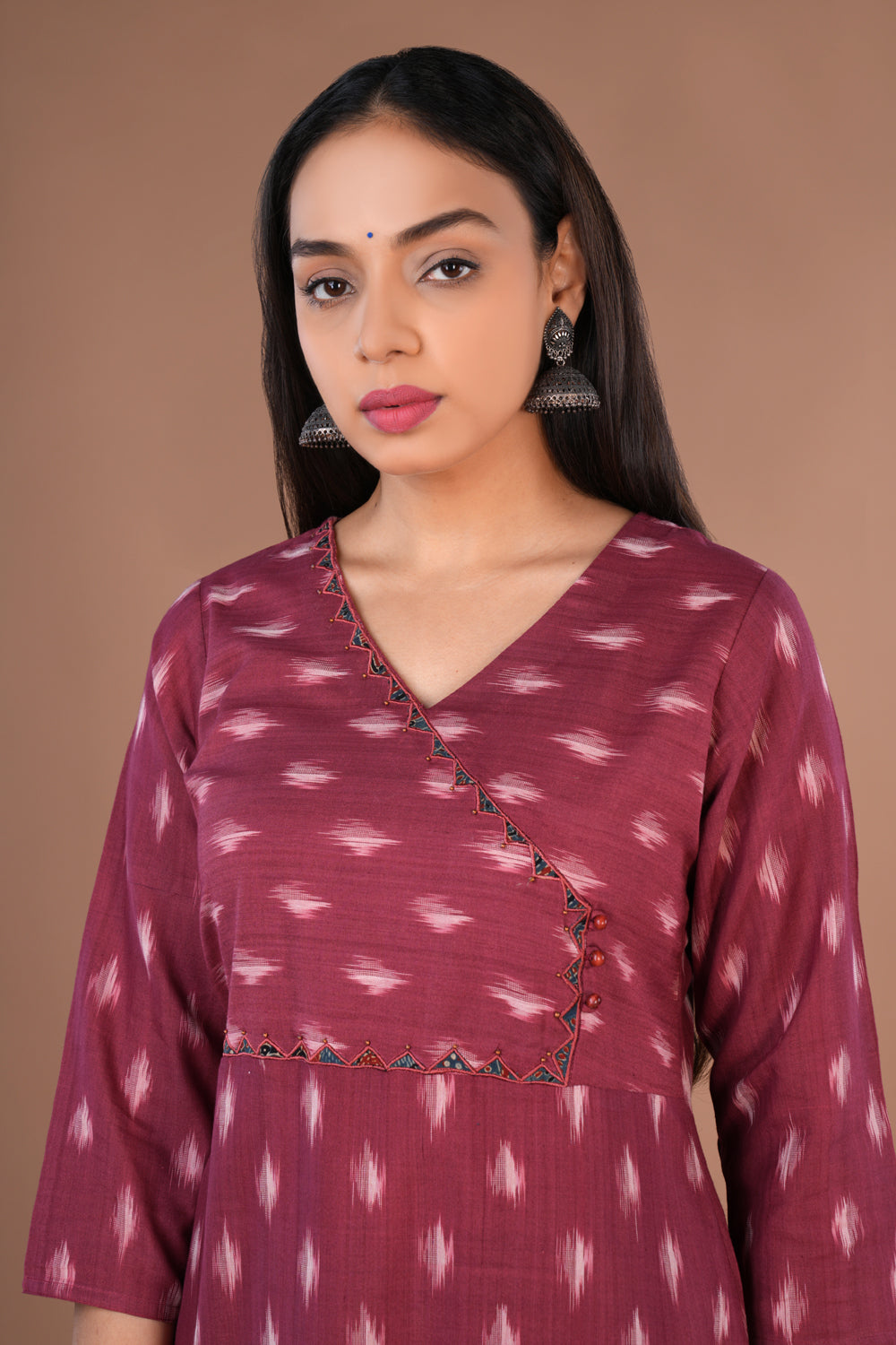 Image of Dusty magenta Pochampally Ikat Kurti