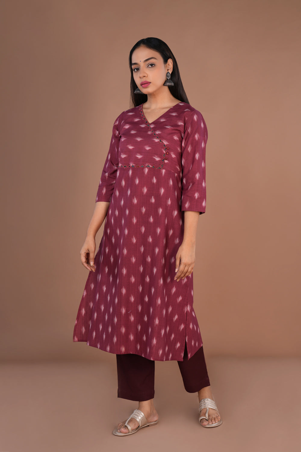 Image of Dusty magenta Pochampally Ikat Kurti