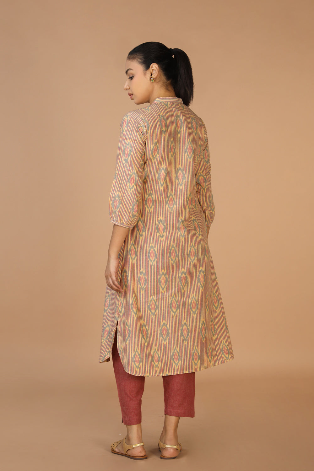 Image of Beige Handwoven Cotton Pochampally Ikat Kurta