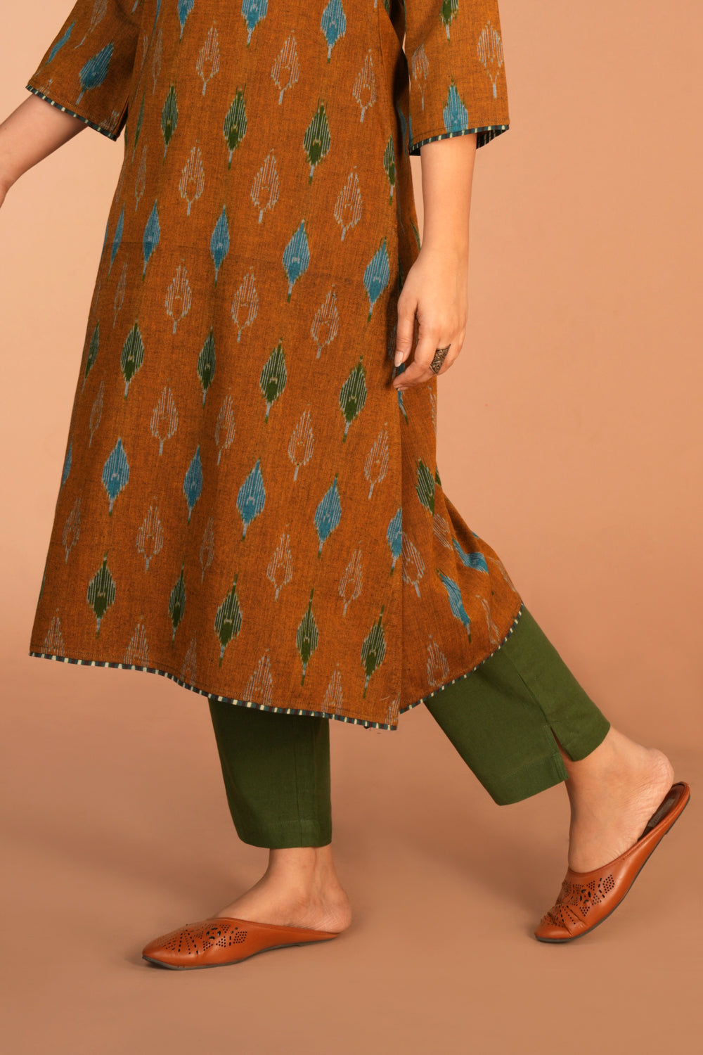 Image of Earthy Brown Pochampally cotton kurti