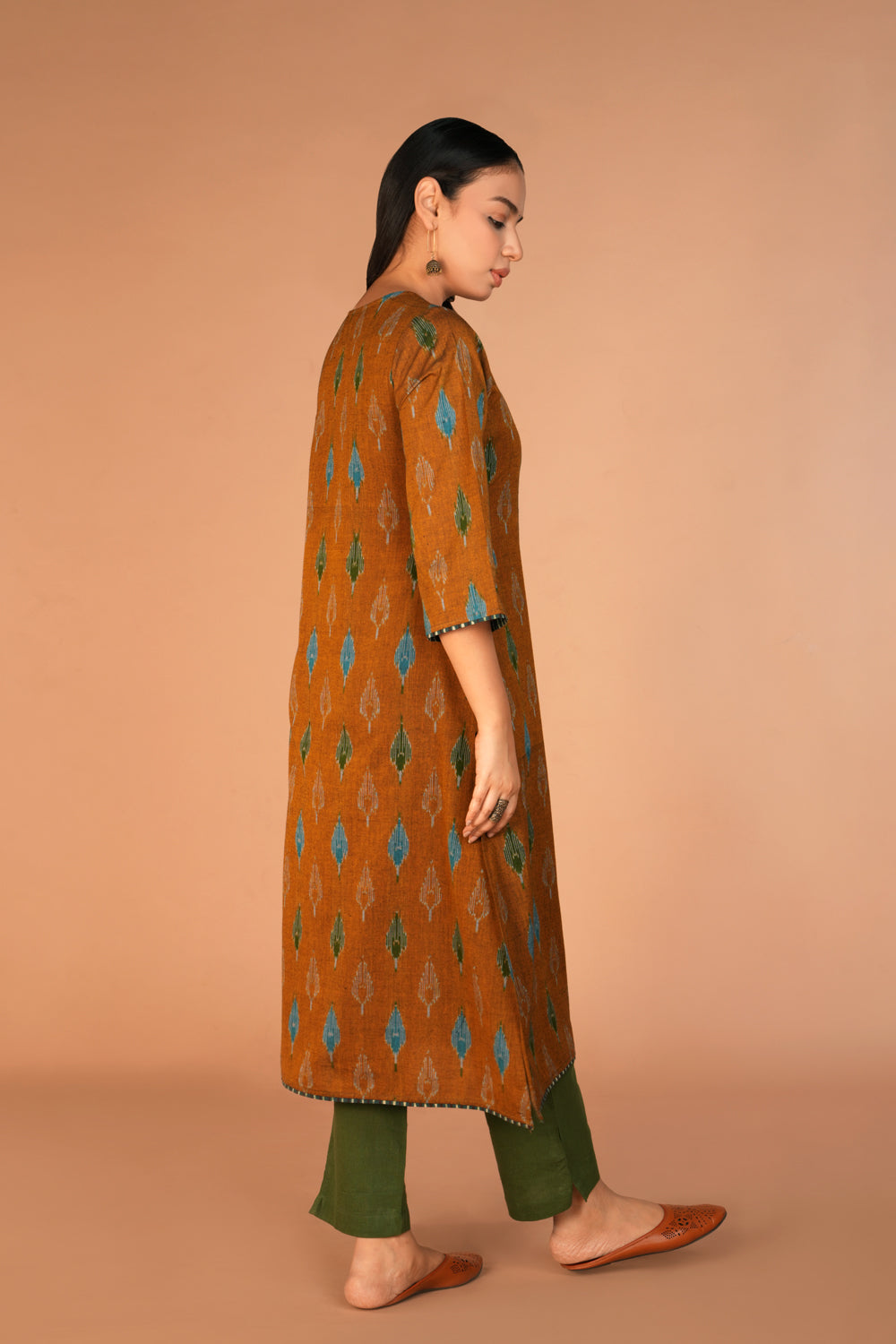 Image of Earthy Brown Pochampally cotton kurti