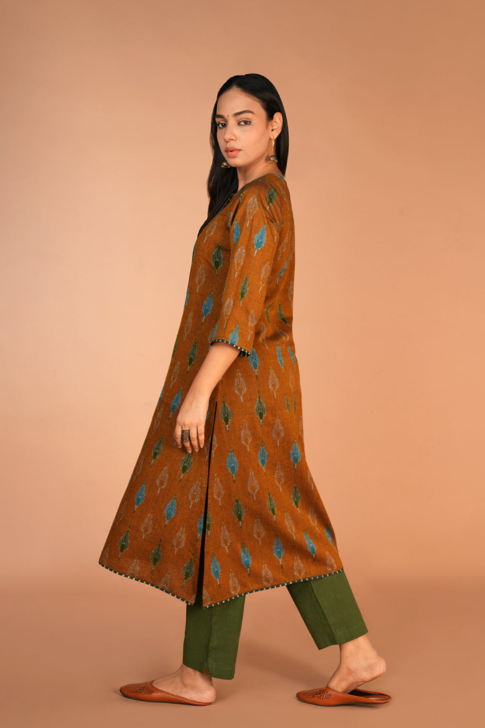 Image of Earthy Brown Pochampally cotton kurti