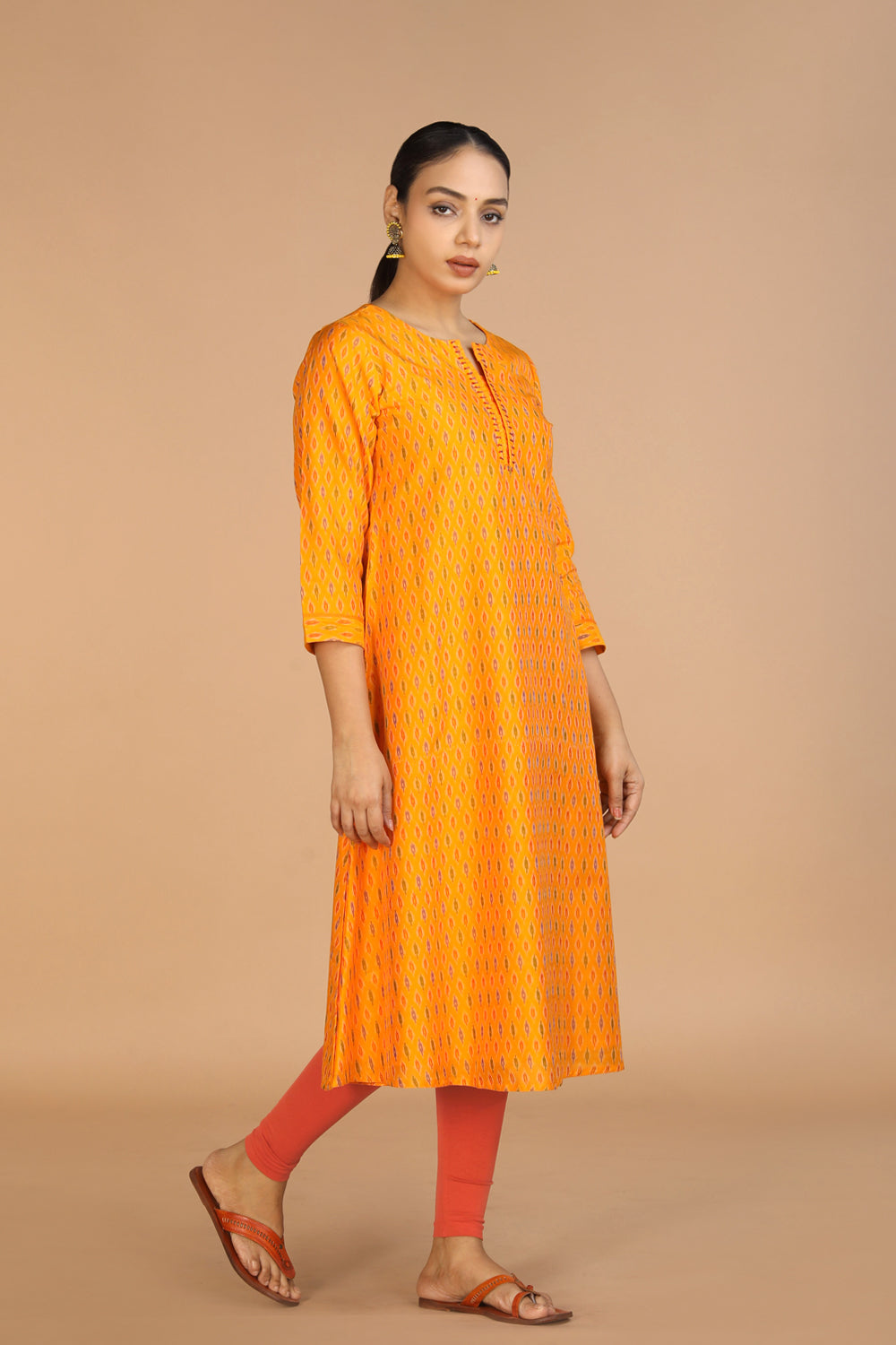 Image of Mustard Yellow Handwoven Cotton Pochampally Ikat Kurti