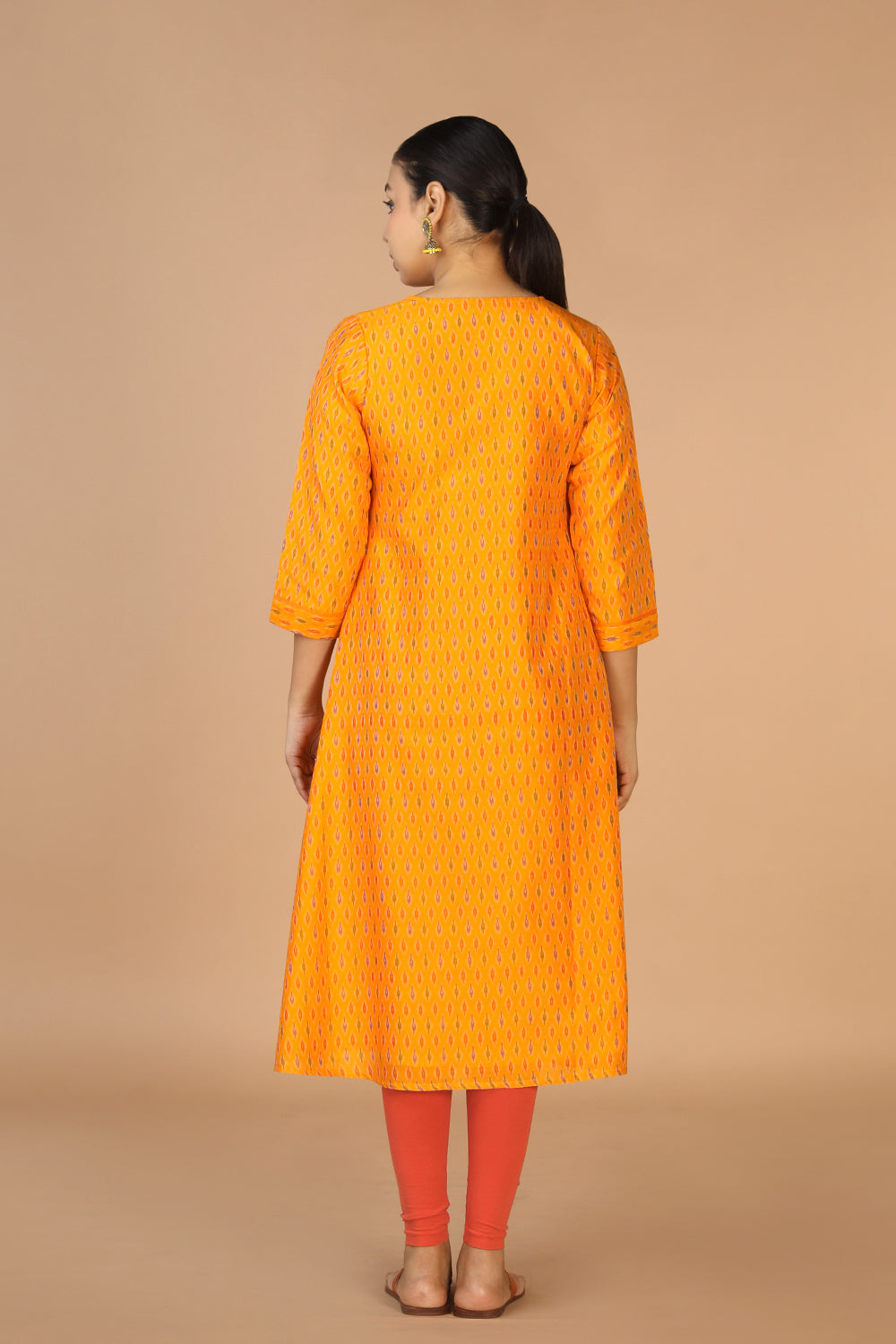 Image of Mustard Yellow Handwoven Cotton Pochampally Ikat Kurti