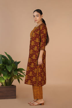 Collection of Bagh Handblock printed Kurta and pants set in a gallery layout