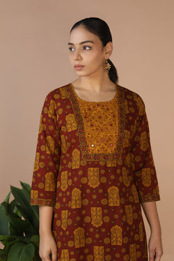 Collection of Bagh Handblock printed Kurta and pants set in a gallery layout