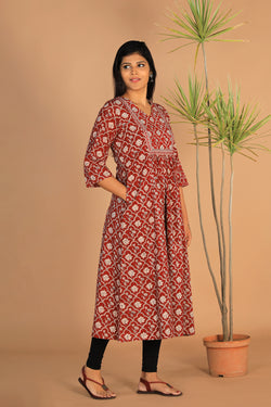 Image of Embroidered cotton Bagh block printed  kurti