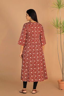 Image of Embroidered cotton Bagh block printed  kurti